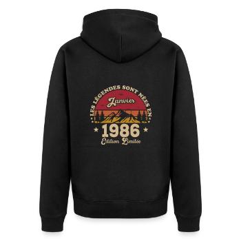 Les Légendes Sont Nées En Janvier 1986 - Veste à capuche bio Premium Unisexe - noir - Dos - Nico (187cm)
