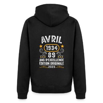Anniversaire Vintage Idée Cadeau Avril 1934 89 - Veste à capuche bio Premium Unisexe - noir - Dos - Nico (187cm)