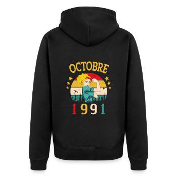 Octobre 1991 Anniversaire Vintage Idée Cadeau - Veste à capuche bio Premium Unisexe - noir - Dos - Nico (187cm)