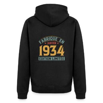 Fabriqué En Janvier 1934 Édition Limitée - Veste à capuche bio Premium Unisexe - noir - Dos - Nico (187cm)