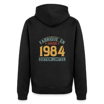 Fabriqué En Janvier 1984 Édition Limitée - Veste à capuche bio Premium Unisexe - noir - Dos - Nico (187cm)