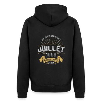 Juillet 1998 25 Ans Anniversaire Vintage Cadeau - Veste à capuche bio Premium Unisexe - noir - Dos - Nico (187cm)