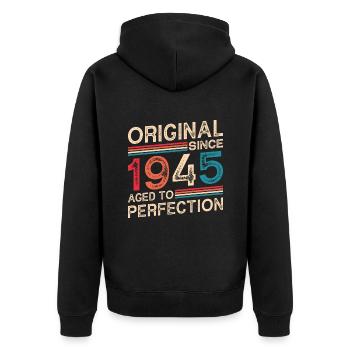 Original Since 1945 Aged To Perfection - Unisex Premium Organic Zip Hoodie - black - Back - Nico (187cm)