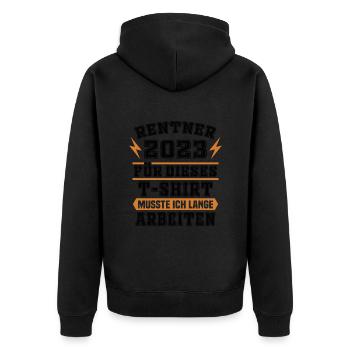 Pensionär 2023 Geschenk Pensionierung Geschenkidee - Unisex Premium Bio Zip Hoodie - Schwarz - Hinten - Nico (187cm)