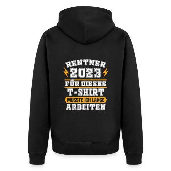 Pensionär 2023 Geschenk Pensionierung Geschenkidee - Unisex Premium Bio Zip Hoodie - Schwarz - Hinten - Nico (187cm)