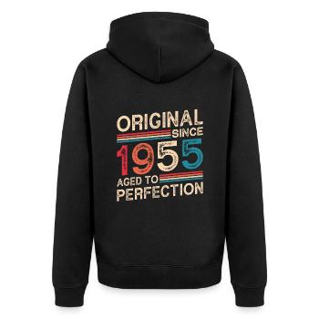 Original Since 1955 Aged To Perfection - Unisex Premium Organic Zip Hoodie - black - Back - Nico (187cm)