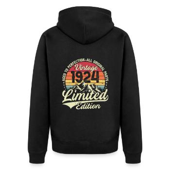 Jahrgang 1924 Limited Edition Geburtstagsgeschenk - Unisex Premium Bio Zip Hoodie - Schwarz - Hinten - Nico (187cm)
