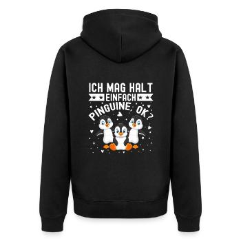 Ich Mag Halt Einfach Pinguine - Unisex Premium Bio Zip Hoodie - Schwarz - Hinten - Nico (187cm)