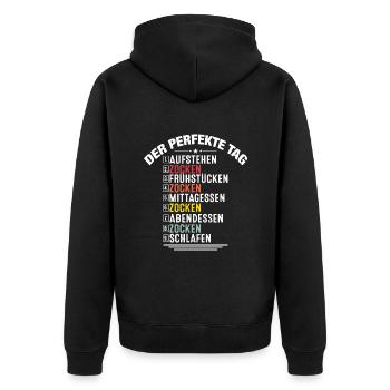 Funny Gamer Gaming Clothing Gift Der Perfekte Tag - Unisex Premium Bio Zip Hoodie - Schwarz - Hinten - Nico (187cm)