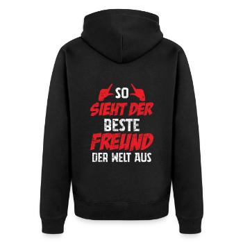 So Sieht Der Beste Freund Der Welt Aus - Unisex Premium Bio Zip Hoodie - Schwarz - Hinten - Nico (187cm)