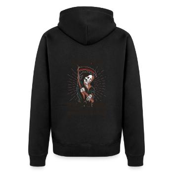 Wollte Etwas Mit Den Menschen Machen - Unisex Premium Bio Zip Hoodie - Schwarz - Hinten - Nico (187cm)