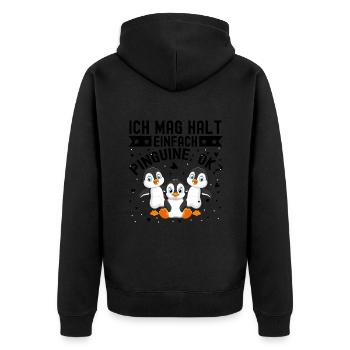 Ich Mag Halt Einfach Pinguine - Unisex Premium Bio Zip Hoodie - Schwarz - Hinten - Nico (187cm)