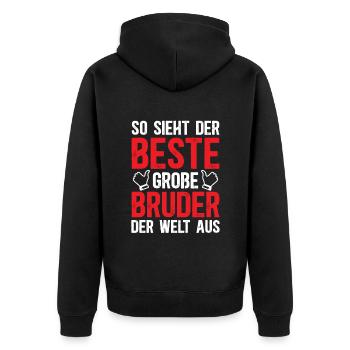 So Sieht Der Beste Große Bruder Der Welt Aus - Unisex Premium Bio Zip Hoodie - Schwarz - Hinten - Nico (187cm)