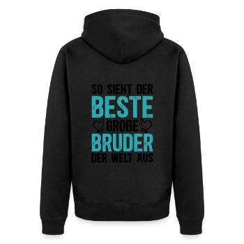 So Sieht Der Beste Große Bruder Der Welt Aus - Unisex Premium Bio Zip Hoodie - Schwarz - Hinten - Nico (187cm)