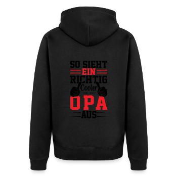 So Sieht Ein Richtig Cooler Opa Aus - Unisex Premium Bio Zip Hoodie - Schwarz - Hinten - Nico (187cm)