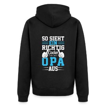 So Sieht Ein Richtig Cooler Opa Aus - Unisex Premium Bio Zip Hoodie - Schwarz - Hinten - Nico (187cm)