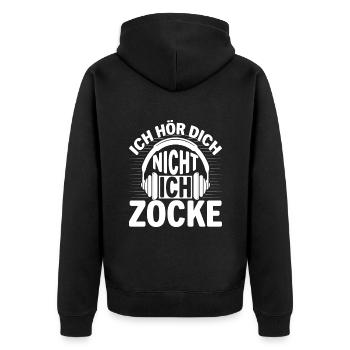 Ich Hör Dich Nicht Ich Zocke - Unisex Premium Bio Zip Hoodie - Schwarz - Hinten - Nico (187cm)