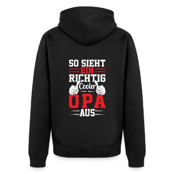So Sieht Ein Richtig Cooler Opa Aus - Unisex Premium Bio Zip Hoodie - Schwarz - Hinten - Nico (187cm)