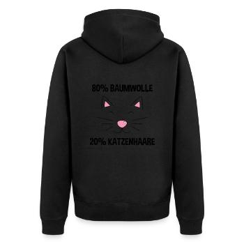 Baumwolle Katze Haar Katze Sprüche - Unisex Premium Bio Zip Hoodie - Schwarz - Hinten - Nico (187cm)