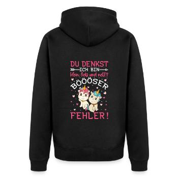 Du Denkst Ich Bin Klein Lieb Und Nett - Unisex Premium Bio Zip Hoodie - Schwarz - Hinten - Nico (187cm)