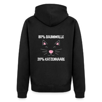 Baumwolle Katze Haar Katze Sprüche - Unisex Premium Bio Zip Hoodie - Schwarz - Hinten - Nico (187cm)