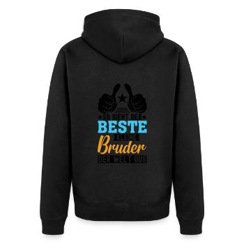 So Sieht Der Beste Kleine Bruder Der Welt Aus - Unisex Premium Bio Zip Hoodie - Schwarz - Hinten - Nico (187cm)