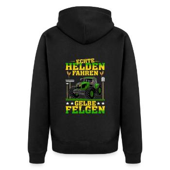 Echte Helden Fahren Gelbe Felgen - Unisex Premium Bio Zip Hoodie - Schwarz - Hinten - Nico (187cm)