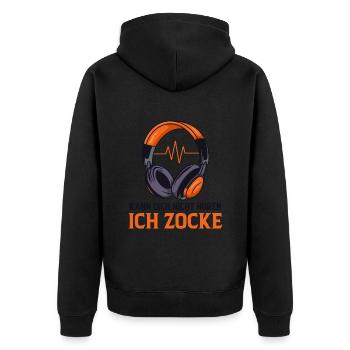 Ich kann dich nicht hören, ich spiele Gamer - Unisex Premium Bio Zip Hoodie - Schwarz - Hinten - Nico (187cm)