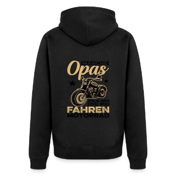 Motorradgeschenk Für Einen Motorrad Fahrenden Groß - Unisex Premium Bio Zip Hoodie - Schwarz - Hinten - Nico (187cm)