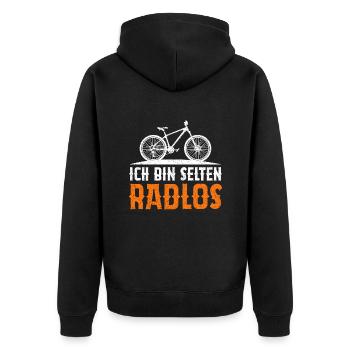Ich Bin Selten Radlos - Unisex Premium Bio Zip Hoodie - Schwarz - Hinten - Nico (187cm)