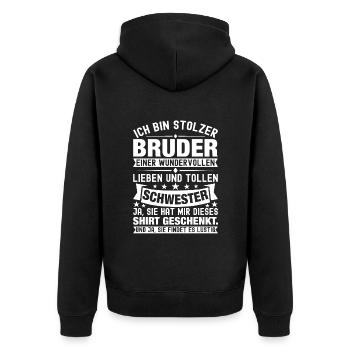 Ich Bin Stolzer Bruder Einer Wonderful Schwester - Unisex Premium Bio Zip Hoodie - Schwarz - Hinten - Nico (187cm)
