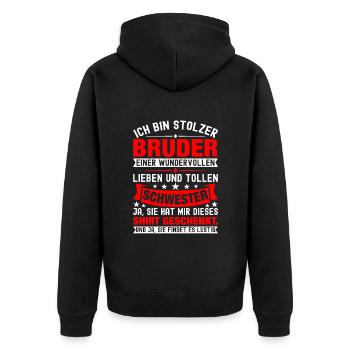 Ich Bin Stolzer Bruder Einer Wonderful Schwester - Unisex Premium Bio Zip Hoodie - Schwarz - Hinten - Nico (187cm)