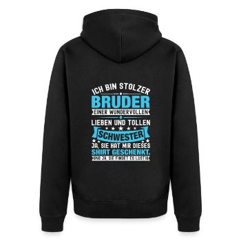 Ich Bin Stolzer Bruder Einer Wonderful Schwester - Unisex Premium Bio Zip Hoodie - Schwarz - Hinten - Nico (187cm)