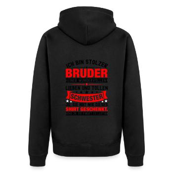Ich Bin Stolzer Bruder Einer Wonderful Schwester - Unisex Premium Bio Zip Hoodie - Schwarz - Hinten - Nico (187cm)