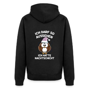 Ich Darf So Aussehen Ich Hatte Nachtschicht - Unisex Premium Bio Zip Hoodie - Schwarz - Hinten - Nico (187cm)
