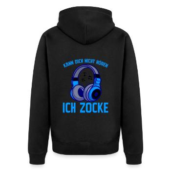 Kann Dich Nicht Hören Ich Zocke - Unisex Premium Bio Zip Hoodie - Schwarz - Hinten - Nico (187cm)