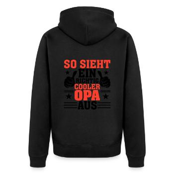 So Sieht Ein Richtig Cooler Opa Aus - Unisex Premium Bio Zip Hoodie - Schwarz - Hinten - Nico (187cm)