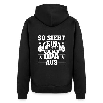 So Sieht Ein Richtig Cooler Opa Aus - Unisex Premium Bio Zip Hoodie - Schwarz - Hinten - Nico (187cm)
