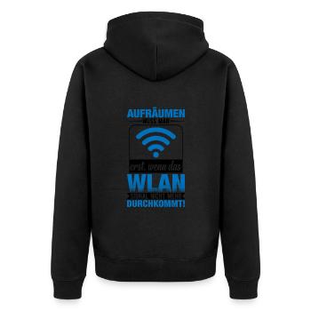 Aufräumen Muss Man Erst Wenn Das Wlan - Unisex Premium Bio Zip Hoodie - Schwarz - Hinten - Nico (187cm)
