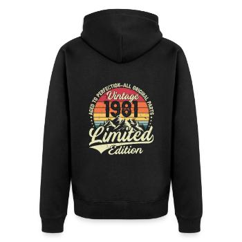 Vintage Birthday Gift 1981 Limited Edition - Unisex Premium Organic Zip Hoodie - black - Back - Nico (187cm)