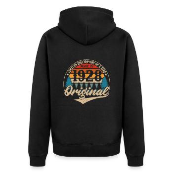 Idée Cadeau D Anniversaire Vintage Original 1928 - Veste à capuche bio Premium Unisexe - noir - Dos - Nico (187cm)