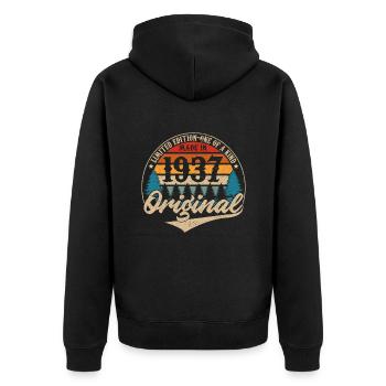 Vintage Geburtstag Geschenkidee Original 1937 - Unisex Premium Bio Zip Hoodie - Schwarz - Hinten - Nico (187cm)