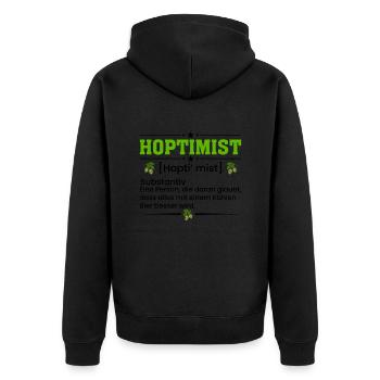 Hop timist Substantiv - Unisex Premium Bio Zip Hoodie - Schwarz - Hinten - Nico (187cm)