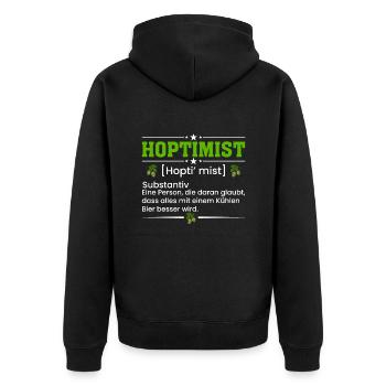 Hop timist Substantiv - Unisex Premium Bio Zip Hoodie - Schwarz - Hinten - Nico (187cm)