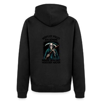 Beruflich Wollte Ich Schon Immer Was Mit Menschen - Unisex Premium Bio Zip Hoodie - Schwarz - Hinten - Nico (187cm)