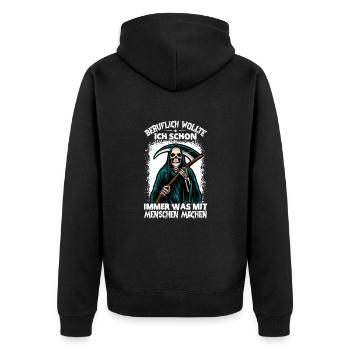 Beruflich Wollte Ich Schon Immer Was Mit Menschen - Unisex Premium Bio Zip Hoodie - Schwarz - Hinten - Nico (187cm)