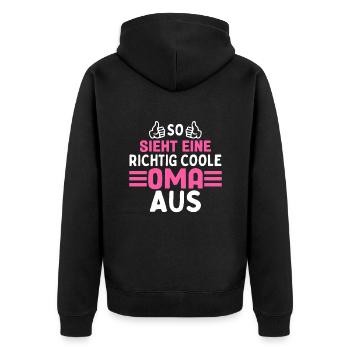 So Sieht Eine Richtig Coole Oma Aus - Unisex Premium Bio Zip Hoodie - Schwarz - Hinten - Nico (187cm)