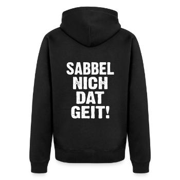 Sabbel Nich Dat Geit - Unisex Premium Bio Zip Hoodie - Schwarz - Hinten - Nico (187cm)