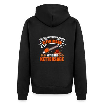 Ein Alter Mann Mit Einer Kettensäge - Unisex Premium Bio Zip Hoodie - Schwarz - Hinten - Nico (187cm)