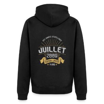 Juillet 2009 14 Ans Anniversaire Vintage Cadeau - Veste à capuche bio Premium Unisexe - noir - Dos - Nico (187cm)